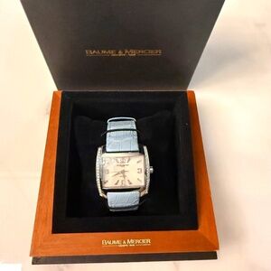 BAUME & MERCIER Watch with Diamonds for Women, Turquoise Blue Alligator Strap